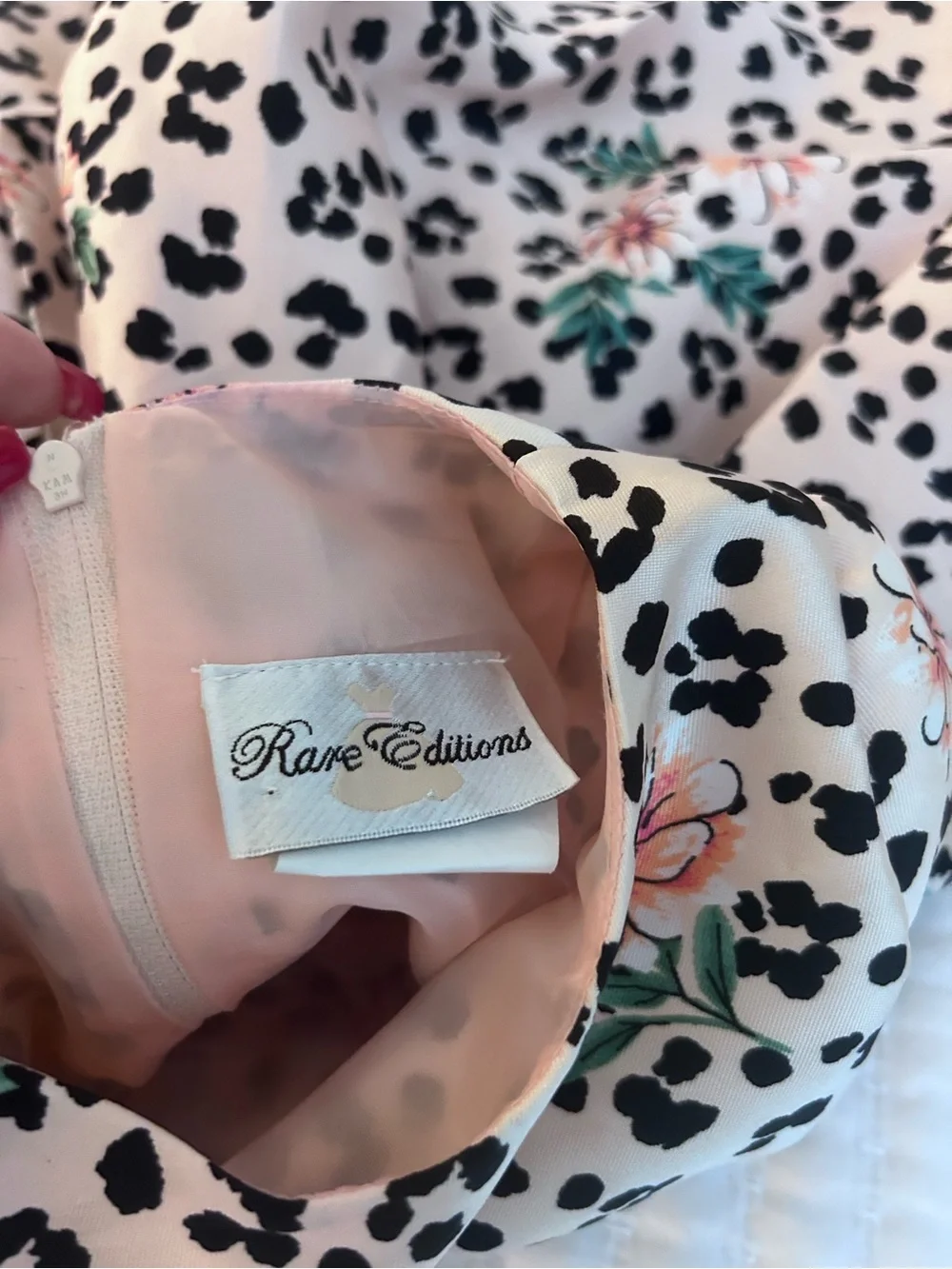 Rare Editions Pink Floral & Black Spot Tie-Back Dress. Size 3T